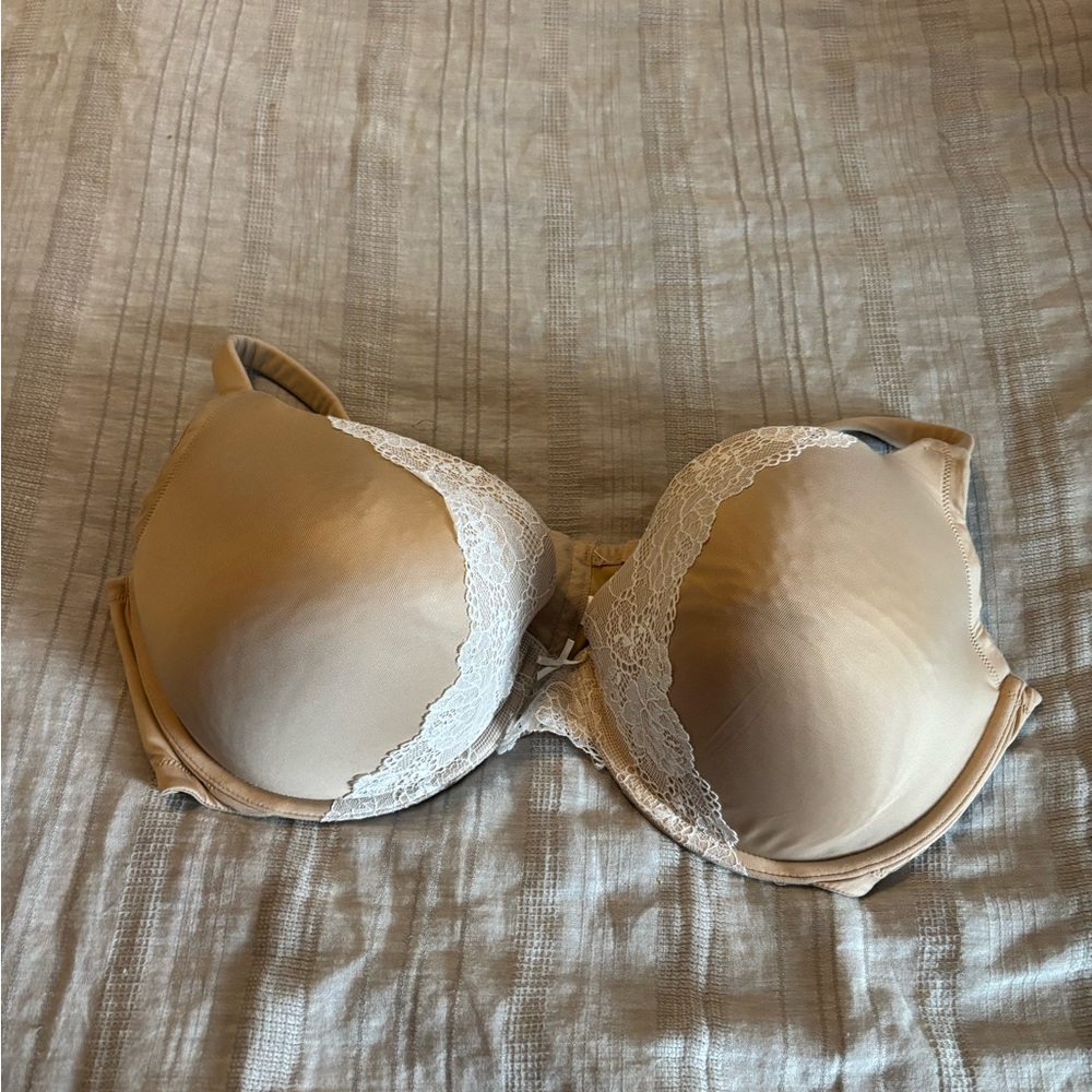 Elegant Lace Trimmed Beige Bra